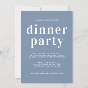 Einfache schicke Typografie Vintage Blau Dinnerpar Einladung