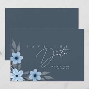 Einfache Schieferblaue Florale Hochzeit Save The Date
