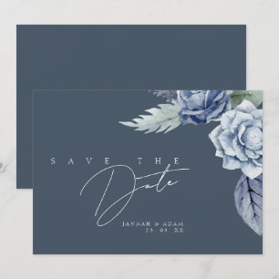 Einfache Schieferblaue Rosenhochzeit Save The Date