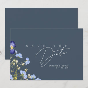 Einfache Schieferblaue Wildblumen-Hochzeit Save The Date