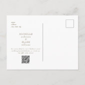 Einfache & schlanke moderne weiße Hochzeit retten  Postkarte (Rückseite)