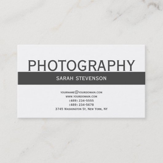 Einfache Schlicht-Grau-White-Fotograf-Visitenkarte Visitenkarte (Vorderseite)