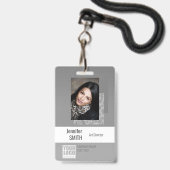 Einfache Schlicht-Graue Logo-Barcode-ID-Vorlage Ausweis (Vorderseite mit Schlüsselband)