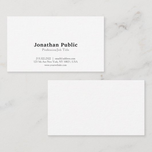 Einfache Schlichte Berufliche Moderne Elegante Wei Visitenkarte (Vorne/Hinten)