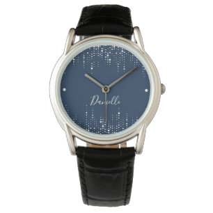 Einfache Schlichte blaue und weiße Tropfpunkte reg Armbanduhr