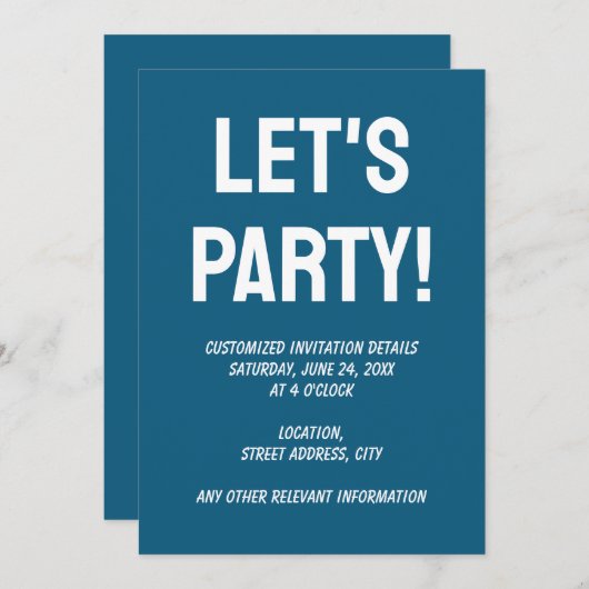Einfache schlichte Blautafel Einladung (Vorne/Hinten)