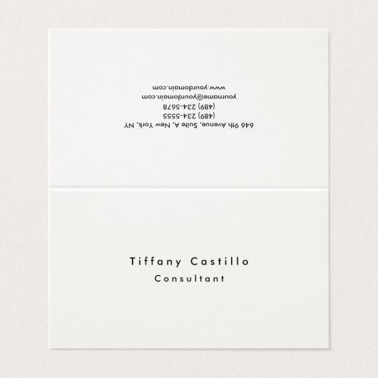 Einfache Schlichte Elegante Signatur Creme Moderne Visitenkarten (Außenseite Aufgefaltet)