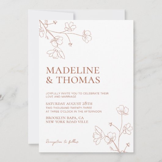 Einfache Schlichte Foto Terracotta Hochzeit Einladung (Vorderseite)