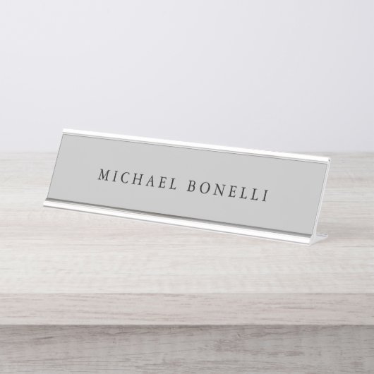 Einfache Schlichte Moderne Elegant Silver Gray Schreibtischnamensplakette (Vorderseite )