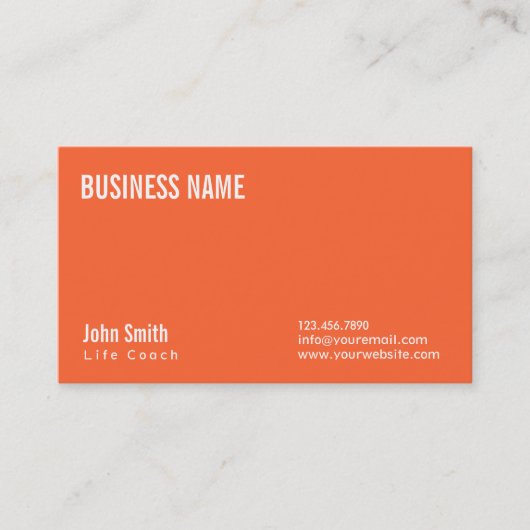 Einfache Schlichte Orange Life Coach Business Card Visitenkarte (Vorderseite)