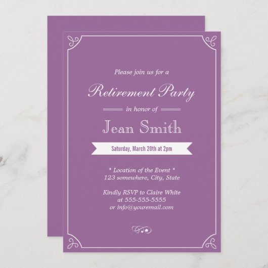 Einfache Schlichte Party Einladungen für die Alter (Vorne/Hinten)