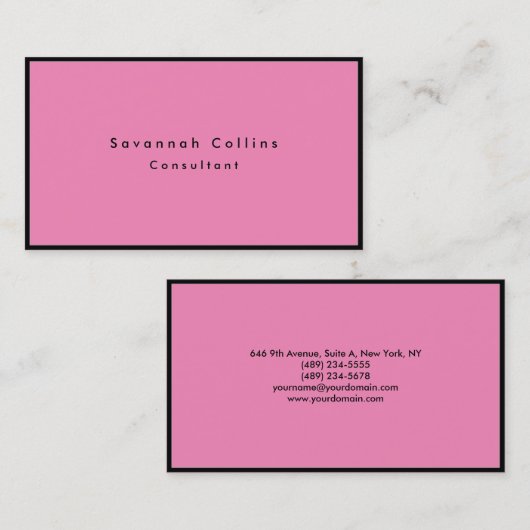 Einfache Schlichte rosa Schwarze Grenze Minimalist Visitenkarte (Vorne/Hinten)