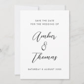 Einfache Schlichte Schwarzweiß-Weiß-Kalligrafie Save The Date (Vorderseite)