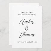 Einfache Schlichte Schwarzweiß-Weiß-Kalligrafie Save The Date (Vorne/Hinten)