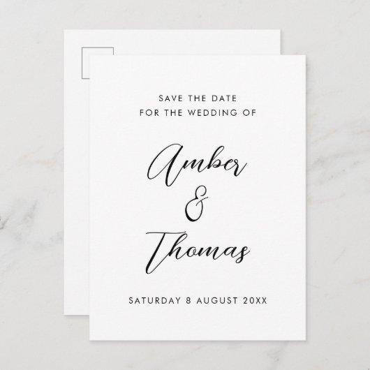 Einfache Schlichte Schwarzweißfarben und Weiß Mode Ankündigungspostkarte (Vorne/Hinten)