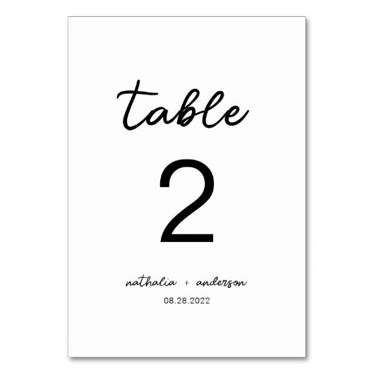 Einfache Schlichte White-Elegant-Script-Hochzeit Tischnummer (Rückseite)