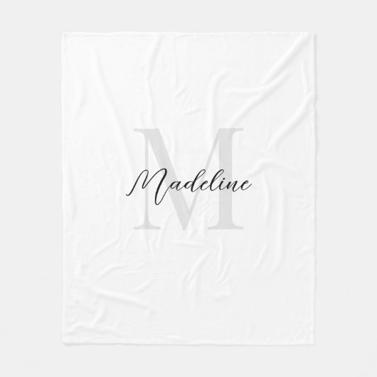 Einfache Schlichte White Script Monogram Fleecedecke (Vorderseite)