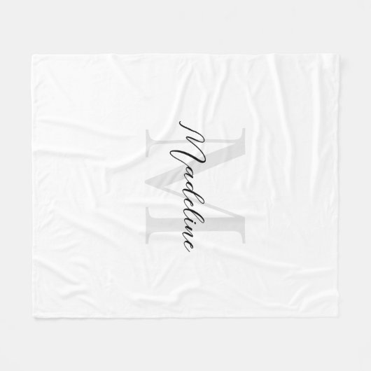 Einfache Schlichte White Script Monogram Fleecedecke (Vorderseite (Horizontal))