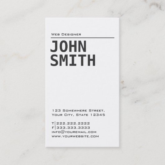 Einfache Schlichte White Web Design Business Card Visitenkarte (Vorderseite)
