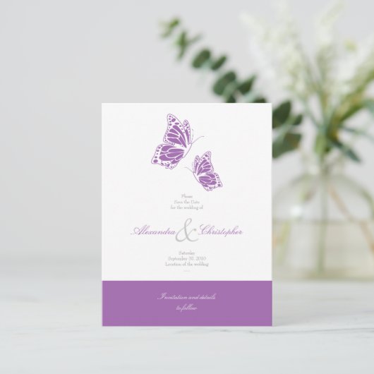 Einfache Schmetterlinge Save the Date Hochzeit Ankündigungspostkarte (Stehend Vorderseite)