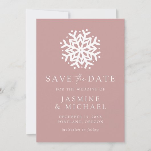 Einfache Schneeflocke Dusty-Rose Save The Date (Vorderseite)