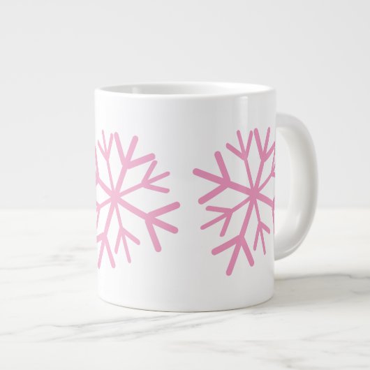 Einfache Schneeflocke Hand gezeichnet Weißrosa Jumbo-Tasse (Vorderseite Rechts)