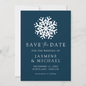 Einfache Schneeflocke Navy Save The Date (Vorderseite)