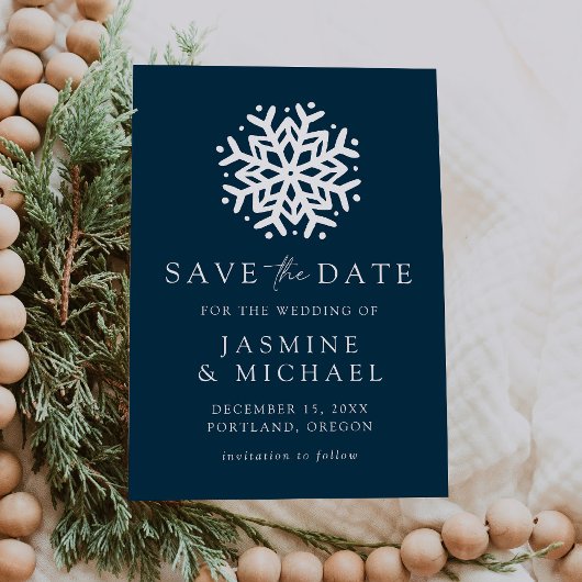 Einfache Schneeflocke Navy Save The Date
