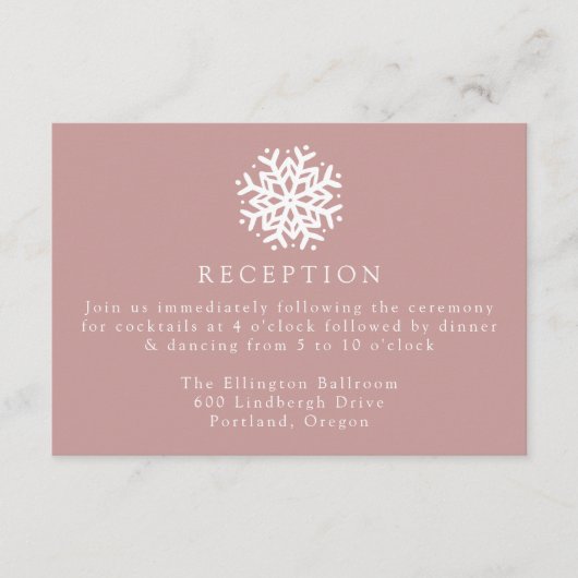 Einfache Schneeflocke Rose Hochzeitsempfang Begleitkarte (Vorderseite)