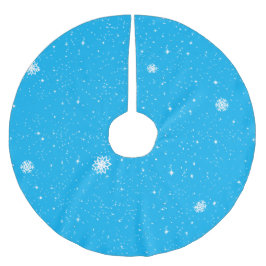 Einfache Schneeflocken auf BLAU Polyester Weihnachtsbaumdecke