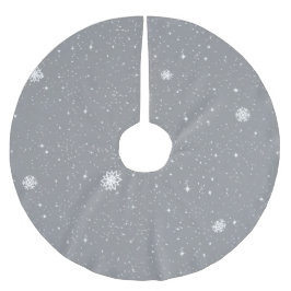 Einfache Schneeflocken auf GRAU Polyester Weihnachtsbaumdecke