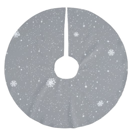 Einfache Schneeflocken auf GRAU Polyester Weihnachtsbaumdecke (Vorderseite)