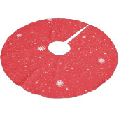 Einfache Schneeflocken auf ROT Polyester Weihnachtsbaumdecke (Schrägansicht)