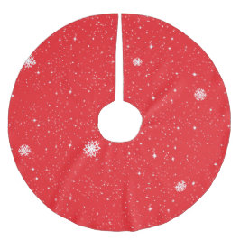 Einfache Schneeflocken auf ROT Polyester Weihnachtsbaumdecke