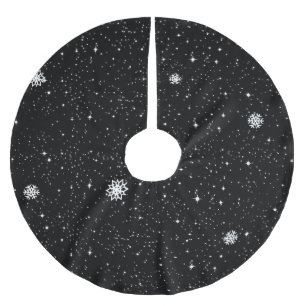 Einfache Schneeflocken auf SCHWARZ Polyester Weihnachtsbaumdecke