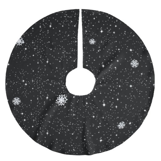Einfache Schneeflocken auf SCHWARZ Polyester Weihnachtsbaumdecke (Vorderseite)