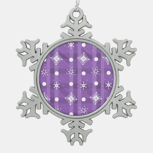 Einfache Schneeflocken Lila Kariertes Muster Zinn-Ornament (Vorderseite)