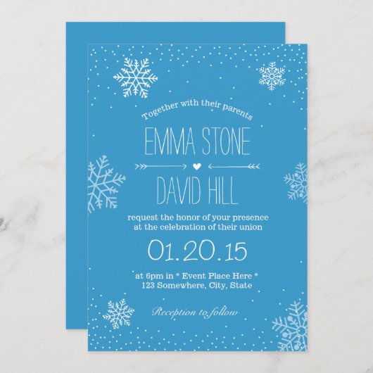 Einfache Schneeflocken & Schneewinters Einladung (Vorne/Hinten)