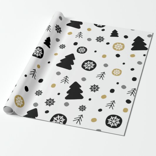 Einfache Schneeflocken und Bäume - Urlaubspapier Geschenkpapier (Ungerollt)