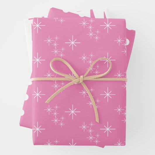 Einfache Schneeflocken Weihnachtsbäume Rosa Geschenkpapier Set (Beispiel)