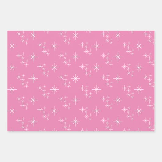 Einfache Schneeflocken Weihnachtsbäume Rosa Geschenkpapier Set (Vorderseite)