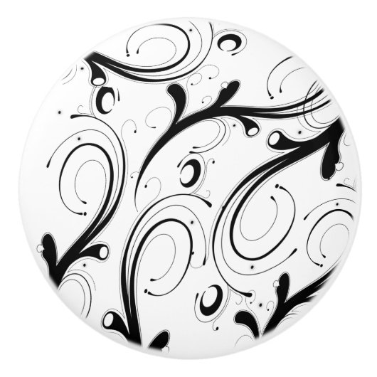 Einfache, schöne Schwarz-Weiß-Scroll Keramikknauf (Vorderseite)