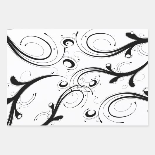 Einfache, schöne Schwarz-Weiß-Scroll-Wrapping P Geschenkpapier Set (Vorderseite)