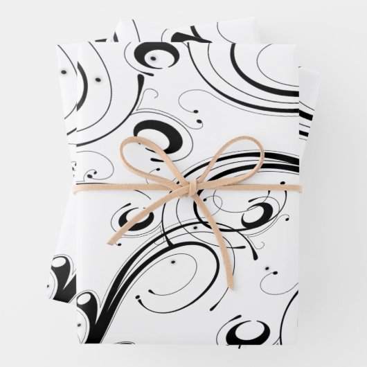 Einfache, schöne Schwarz-Weiß-Scroll-Wrapping P Geschenkpapier Set (Beispiel)