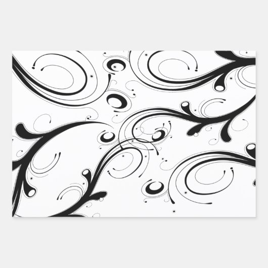 Einfache, schöne Schwarz-Weiß-Scroll-Wrapping P Geschenkpapier Set (Vorderseite 3)