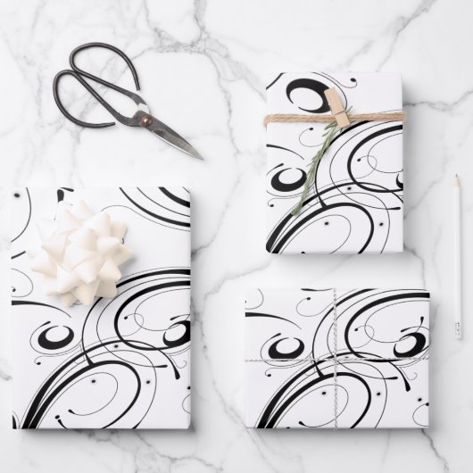 Einfache, schöne Schwarz-Weiß-Scroll-Wrapping P Geschenkpapier Set (Vorderseite)