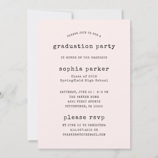 Einfache Schreibmaschine erröten Foto des | Einladung (Rückseite)