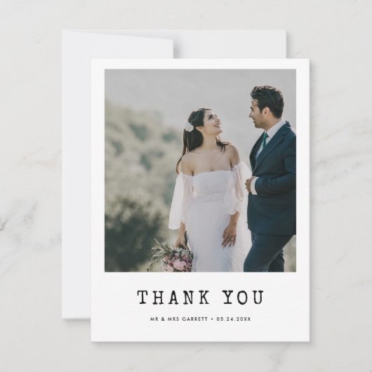 Einfache Schreibmaschine Hochzeit Foto danke Karte (Vorderseite)