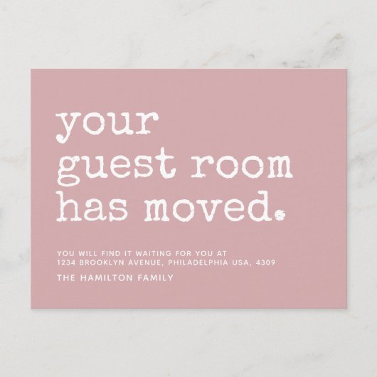 Einfache Schreibmaschine Ihr Gästezimmer hat sich  Ankündigungspostkarte (Vorderseite)