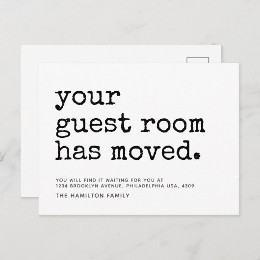 Einfache Schreibmaschine Ihr Zimmer hat Announ bew Ankündigungspostkarte (Vorne/Hinten)